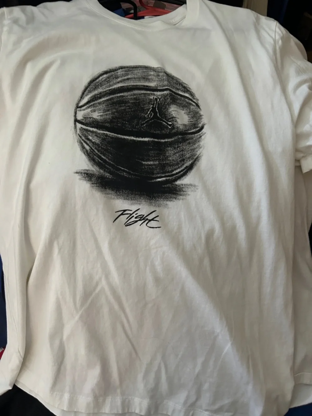 Jordan White Long Sleeve Tee with Black Basketball Graphic